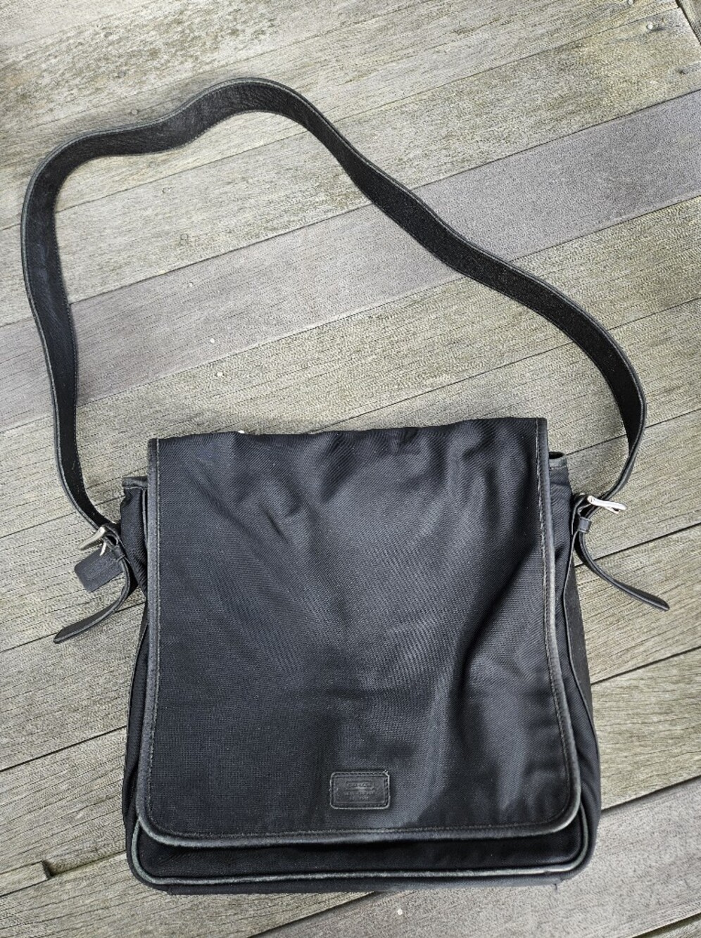 Coach Black Canvas and Leather Laptop Messenger shoulder Bag